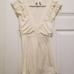 Flirty Cap-Sleeve Ruffle Tee w/Tie Back